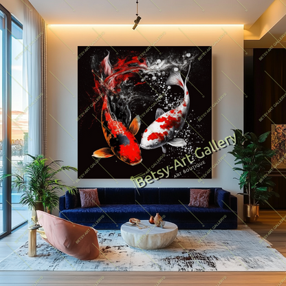 Red and White Koi Fish Print on Canvas
