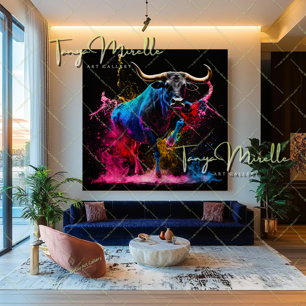 Colorful Bull Painting – Contemporary Wildlife Canvas Print