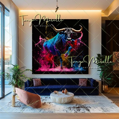 Colorful Bull Painting – Contemporary Wildlife Canvas Print