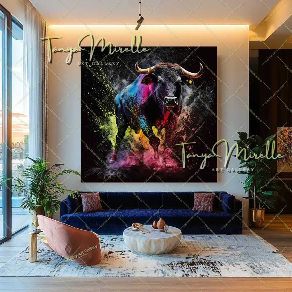 Colorful Bull Painting – Contemporary Wildlife Canvas Print