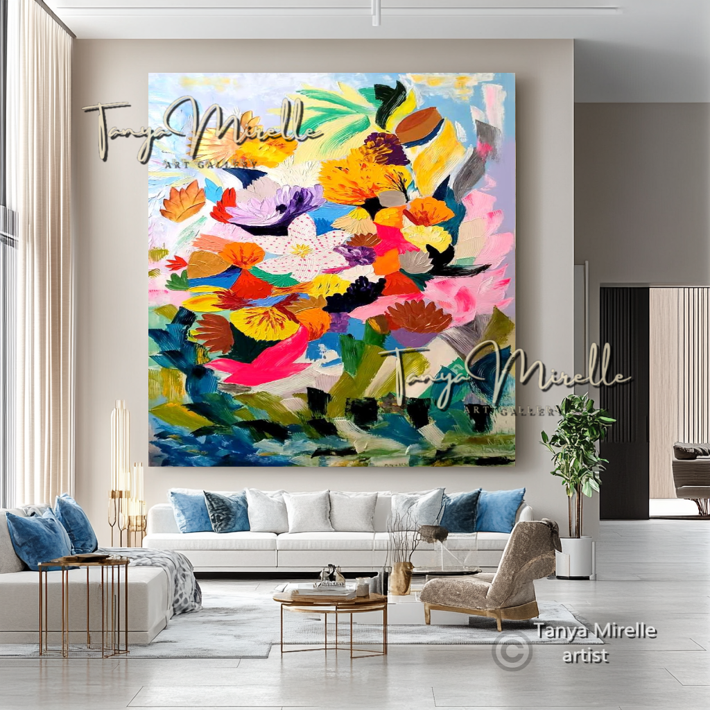 Vivid Colorful Underwater Painting Canvas - Modern Abstract Floral Wall Art #109