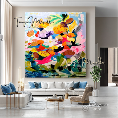 Vivid Colorful Underwater Painting Canvas - Modern Abstract Floral Wall Art #109