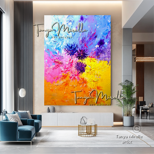 Modern Abstract Wall Art - Colorful Floral Impasto Oil Painting on Canvas #29