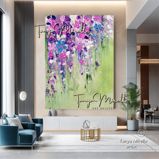 Modern Floral Wall Art - Colorful Abstract Impasto Oil Painting on Canvas #35