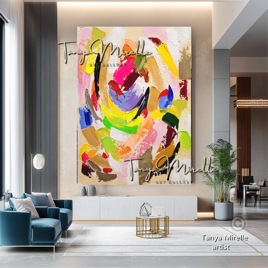 Modern Abstract Wall Art - Colorful Impasto Oil Painting on Canvas #19, No Frame abstract art abstract expressionism artistic gift colorful painting contemporary painting creative painting dreamy art fine art gallery art handmade painting high-relief art home decor home office decor impasto oil painting kaleidoscope art large wall art living room art modern wall art multicolor abstract original artwork textured canvas thick paint strokes unique decor vibrant colors