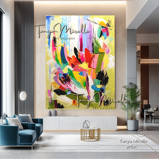 Modern Abstract Wall Art - Colorful Impasto Oil Painting on Canvas #20, No Frame abstract art abstract expressionism artistic gift colorful painting contemporary painting creative painting dreamy art fine art gallery art handmade painting high-relief art home decor home office decor impasto oil painting kaleidoscope art large wall art living room art modern wall art multicolor abstract original artwork textured canvas thick paint strokes unique decor vibrant colors