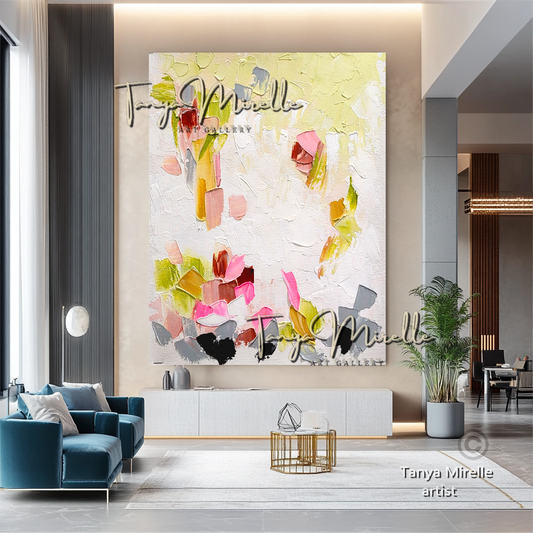 Modern Floral Wall Art - Colorful Abstract Impasto Oil Painting on Canvas #36