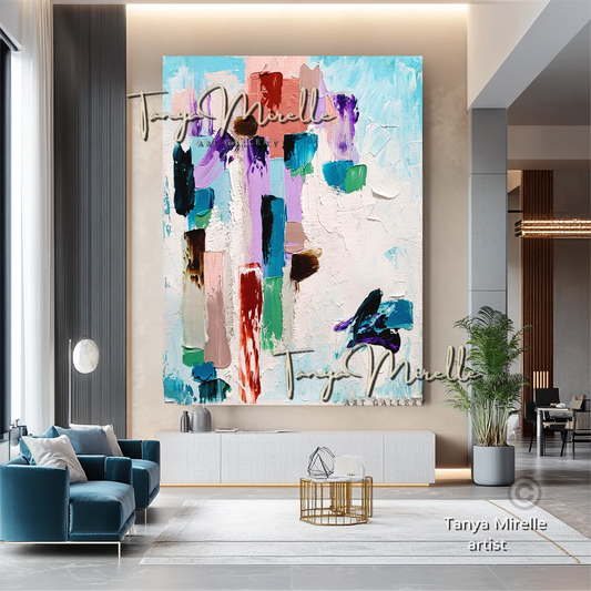 Modern Floral Wall Art - Colorful Abstract Impasto Oil Painting on Canvas #37
