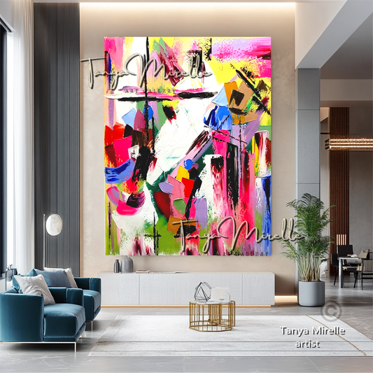 Modern Abstract Wall Art - Vivid Pink Impasto Oil Painting on Canvas #23 abstract art abstract expressionism artistic gift colorful painting contemporary painting creative painting dreamy art fine art gallery art handmade painting high-relief art home decor home office decor impasto oil painting kaleidoscope art large wall art living room art modern wall art multicolor abstract original artwork textured canvas thick paint strokes unique decor vibrant colors