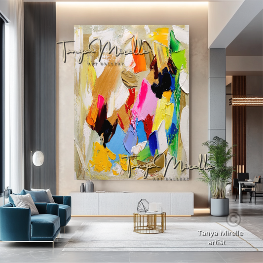 Modern Abstract Wall Art - Colorful Impasto Oil Painting on Canvas #24