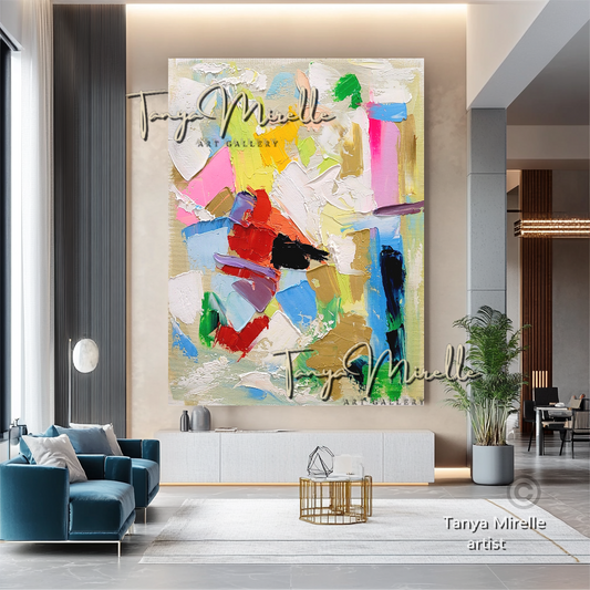 Modern Abstract Wall Art - Colorful Impasto Oil Painting on Canvas #25