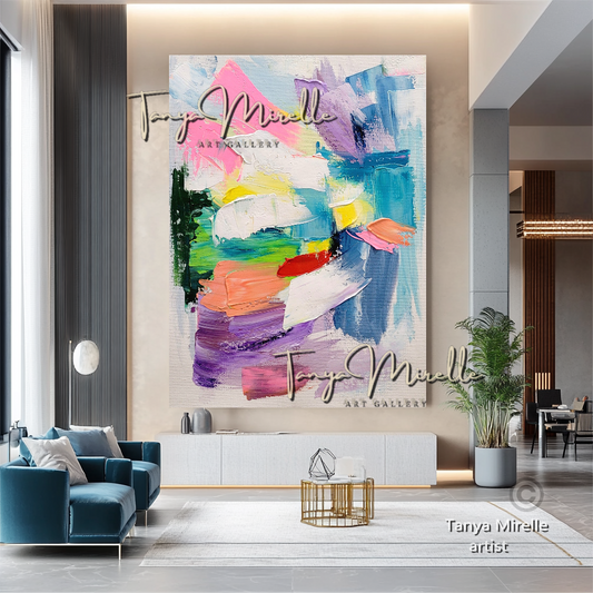 Modern Abstract Wall Art - Pastel Colors Impasto Oil Painting on Canvas #26