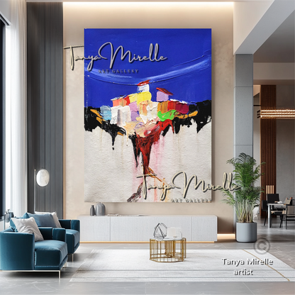 Tuscany Countryside – Vibrant Mediterranean Skyline Oil Painting on Canvas #46