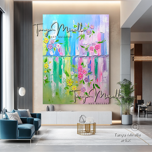 Modern Abstract Wall Art - Colorful Floral Impasto Oil Painting on Canvas #27