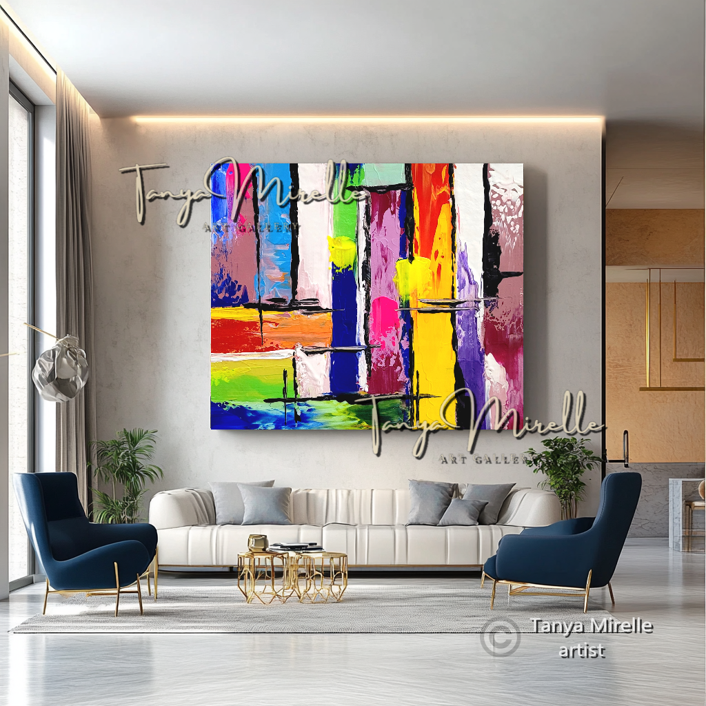 Abstract Painting - Colorful Impasto Oil Painting on Canvas #17, No Frame abstract art abstract expressionism artistic gift colorful painting contemporary painting creative painting dreamy art fine art gallery art handmade painting high-relief art home decor home office decor impasto oil painting kaleidoscope art large wall art living room art modern wall art multicolor abstract original artwork textured canvas thick paint strokes unique decor vibrant colors