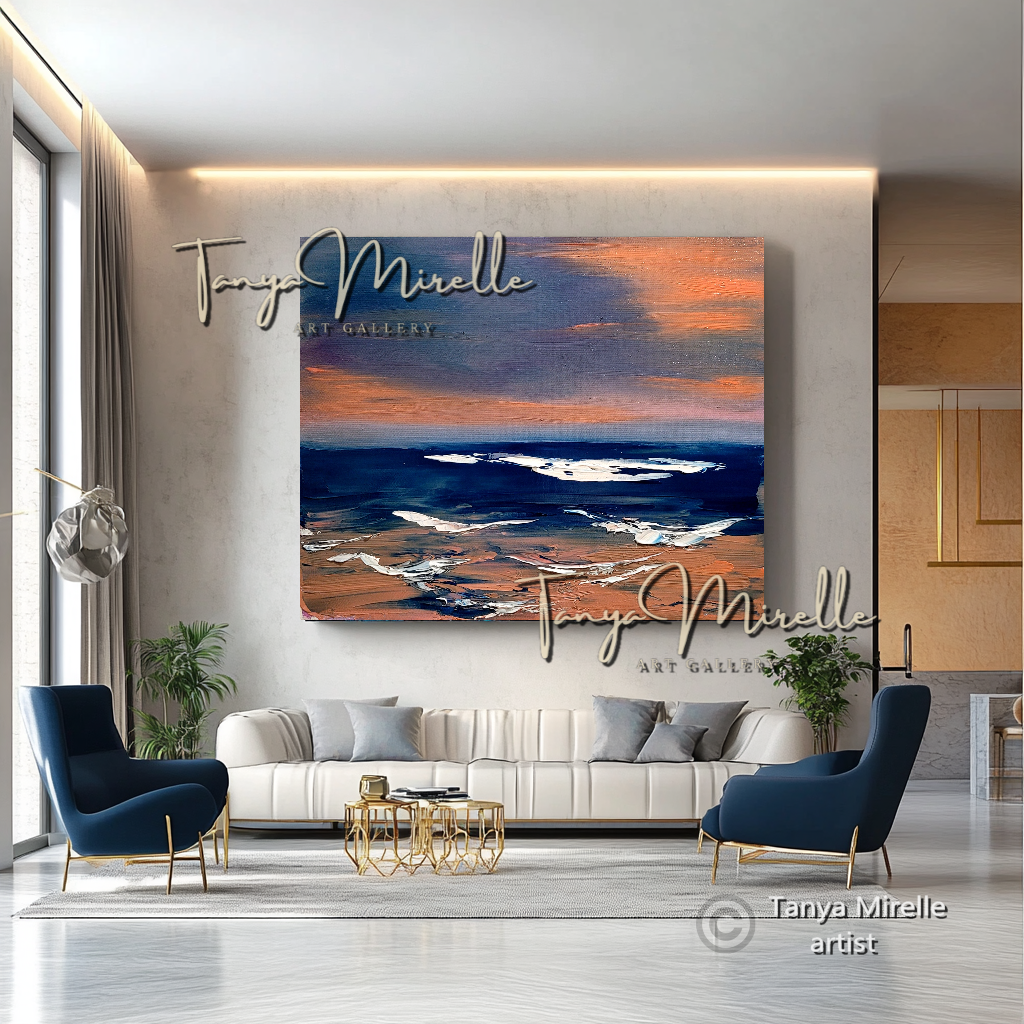 Sunset Seaside – Abstract Coastal Impasto Oil Painting on Canvas #42