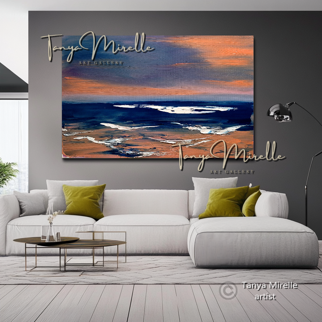 Sunset Seaside – Abstract Coastal Impasto Oil Painting on Canvas #42