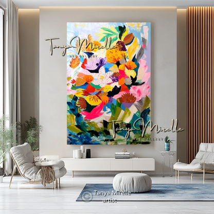 Vivid Colorful Underwater Painting Canvas - Modern Abstract Floral Wall Art #109