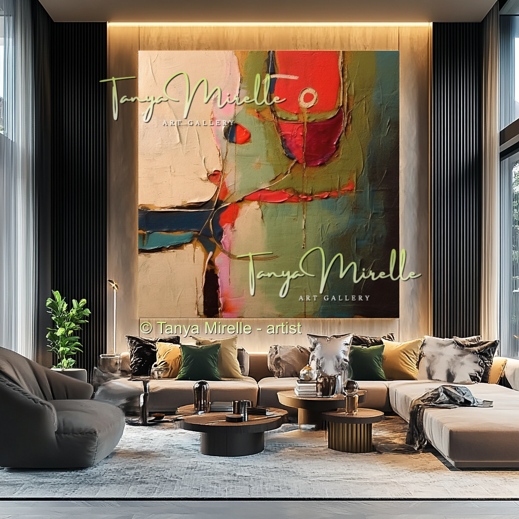 Contemporary Oil Canvas, Red and Green Abstract Art #225