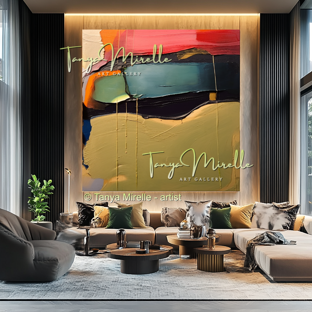 Contemporary Oil Canvas, Red and Green Abstract Art #225