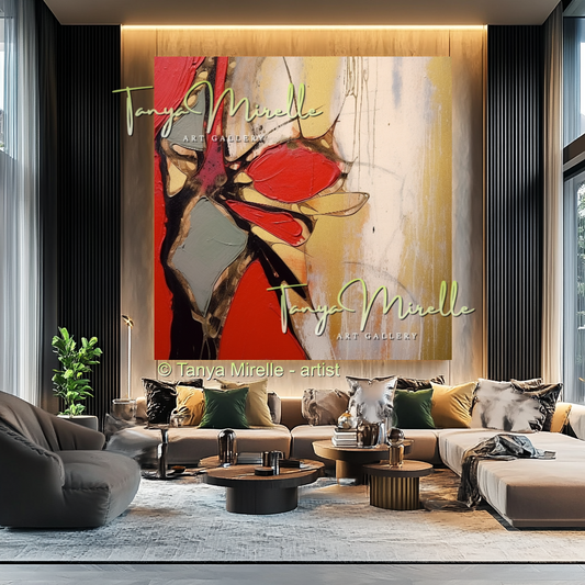 Impasto Oil Canvas Wall Art, Bold Red Accents #222