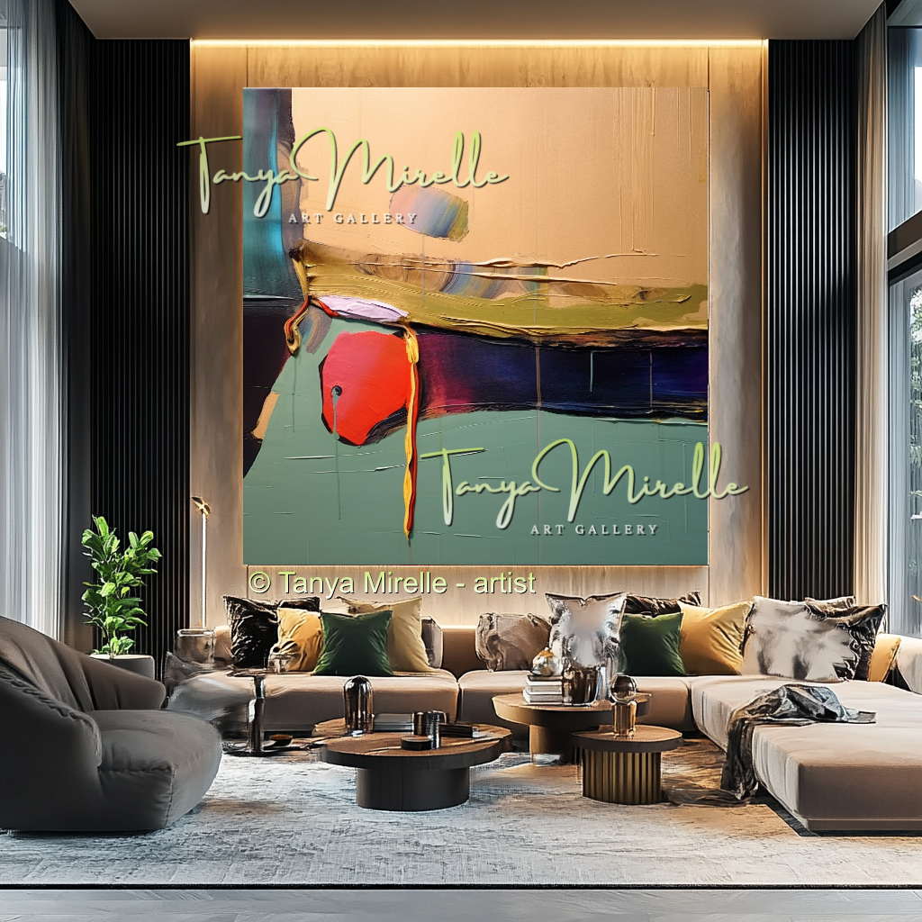 Contemporary Oil Canvas, Red and Green Abstract Art #225