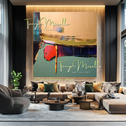Contemporary Oil Canvas, Red and Green Abstract Art #225