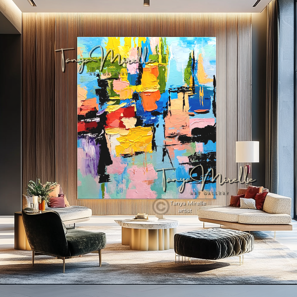 Abstract Painting - Modern Impasto Oil Painting on Canvas #4, No Frame abstract art abstract expressionism artistic gift blue abstract painting colorful painting contemporary painting creative painting dreamy art fine art gallery art gold painting handmade painting high-relief art home decor home office decor impasto oil painting kaleidoscope art large wall art living room art modern wall art multicolor abstract original artwork textured canvas thick paint strokes unique decor vibrant colors