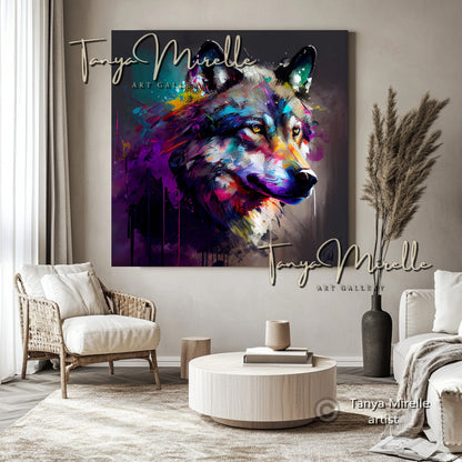 Colorful Wolf Art Print on Canvas – Modern Abstract Animal Wall Art