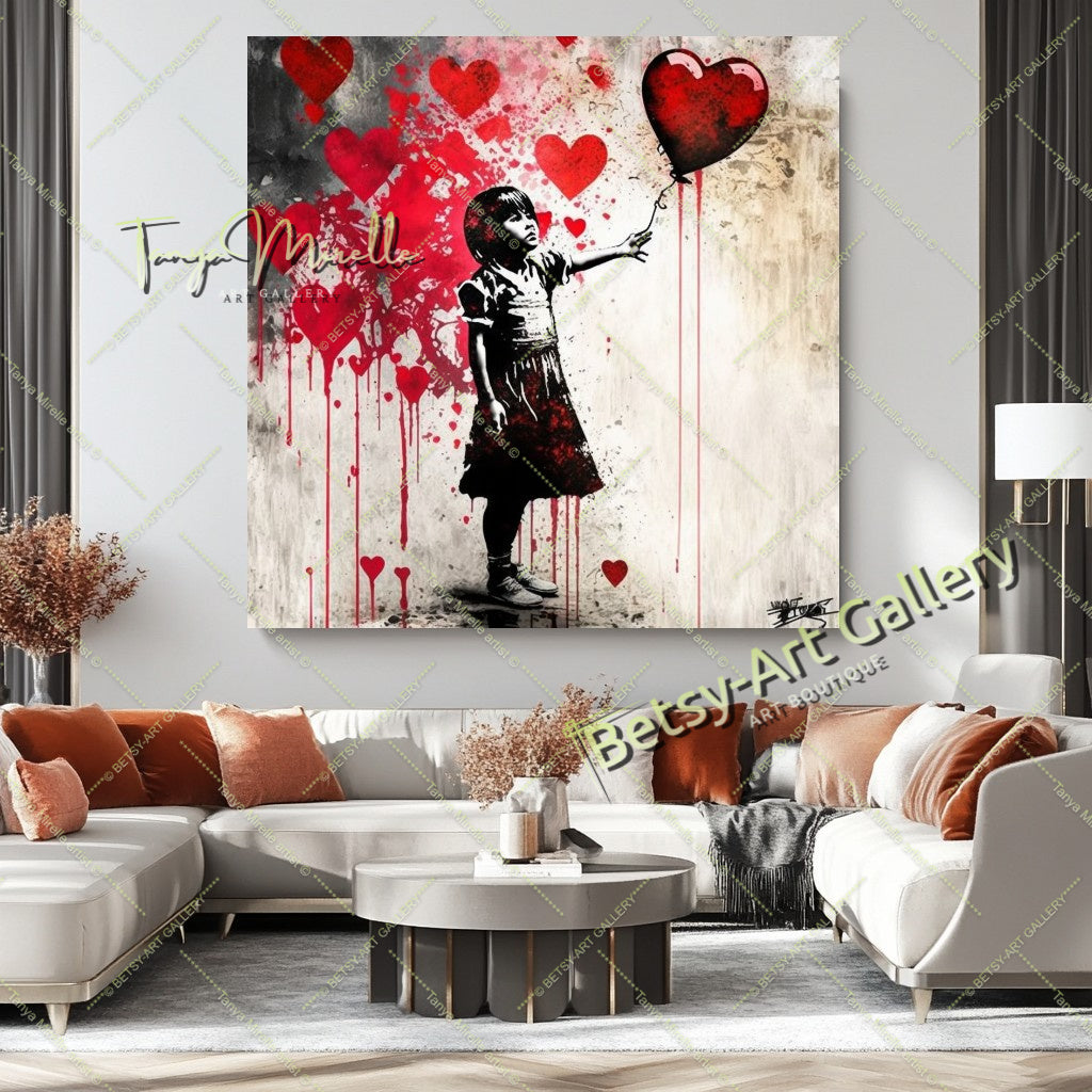 Girl with Red Heart Balloon – Street Art Banksy Inspired Canvas Print