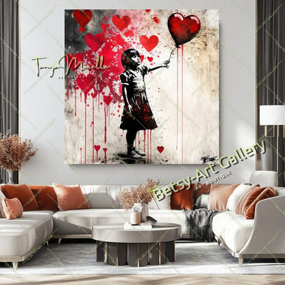 Girl with Red Heart Balloon – Street Art Banksy Inspired Canvas Print