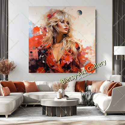 Glamorous Brigitte Bardot Canvas Art, Classic Retro Style Print