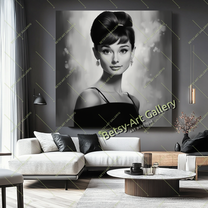 Hollywood Style Audrey Hepburn Portrait Canvas Print, Elegant Wall Decor