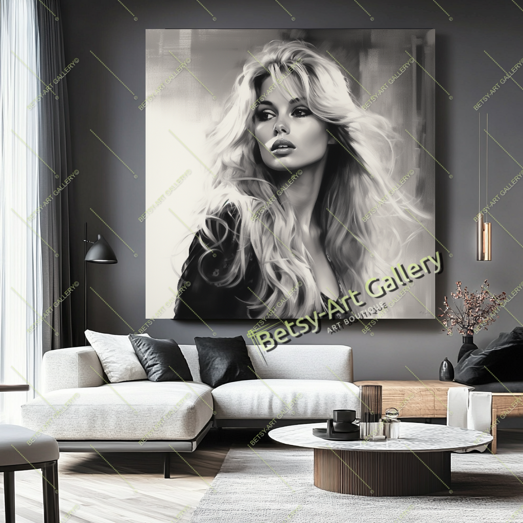 Glamorous Brigitte Bardot Canvas Art, Classic Retro Style Print