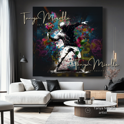 Banksy Man with Bouquet Graffiti Art Print on Canvas #2 art gift Banksy art Banksy canvas canvas print canvas wall art contemporary art flower thrower giclée prints graffiti art print graffiti canvas graffiti canvas art graffiti print home decor large canvas print large wall art Large Wall Art Decor modern abstract art modern art print modern wall art pop art print print on canvas ready to hang canvas street art street art on canvas stretched canvas art urban decor wall art prints