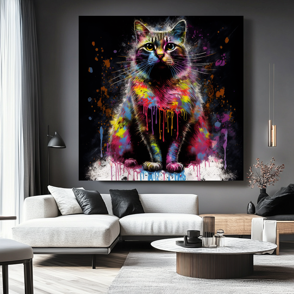 Vivid Black Cat Colorful Splash Canvas Print B animal wall decor art gift artistic cat painting black cat painting canvas print canvas wall art cat lover gift colorful cat contemporary artwork feline art giclée prints graffiti canvas art graffiti print home decor jungle cat large canvas print large wall art modern art print modern cat print modern home decor pet portrait print on canvas ready to hang canvas stretched canvas art wall art prints