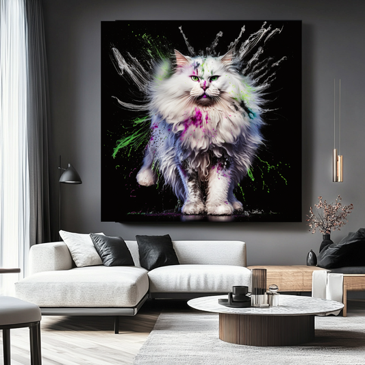 Watercolor Cat - Colorful Splash Canvas Print animal wall decor art gift artistic cat painting black cat painting canvas print canvas wall art cat lover gift colorful cat contemporary artwork feline art giclée prints graffiti canvas art graffiti print home decor jungle cat large canvas print large wall art modern art print modern cat print modern home decor pet portrait print on canvas ready to hang canvas stretched canvas art wall art prints white can art print
