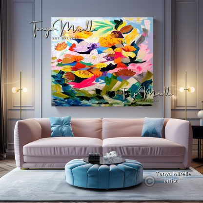 Vivid Colorful Underwater Painting Canvas - Modern Abstract Floral Wall Art #109