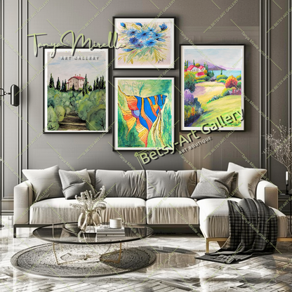 Vibrant Mediterranean Landscape Watercolor Painting, No Frame abstract expressionism art print birthday gift blooming garden art botanical print colorful painting floral art floral painting garden painting gift for mom mediterranean art modern art modern wall art nature painting paper painting small painting wall art home decor watercolor floral watercolor flowers watercolor landscape watercolor painting