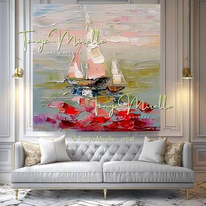 Abstract Sailboat Seascape Impasto Painting #315