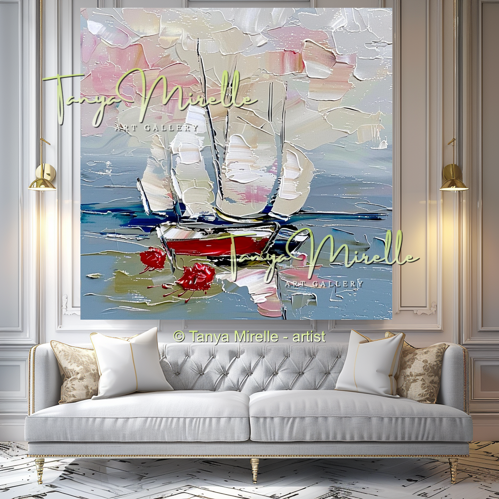 Abstract Sailboat Seascape Impasto Painting #315