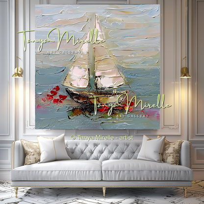 Abstract Sailboat Seascape Impasto Painting #315