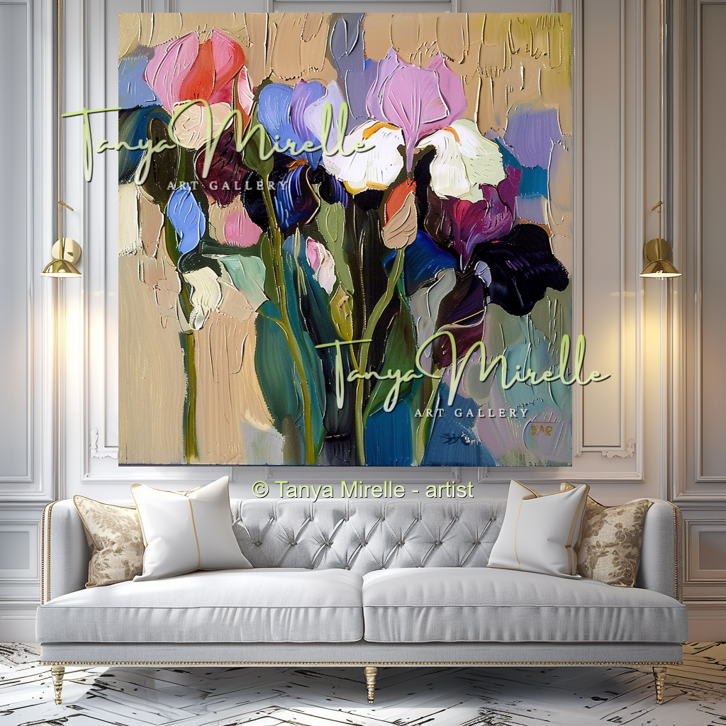 Modern Abstract Iris Oil Painting for Bedroom, Hotel #323