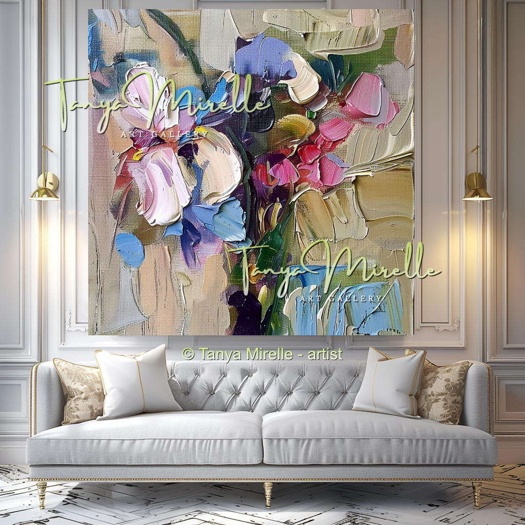 Modern Abstract Iris Oil Painting for Bedroom, Hotel #323