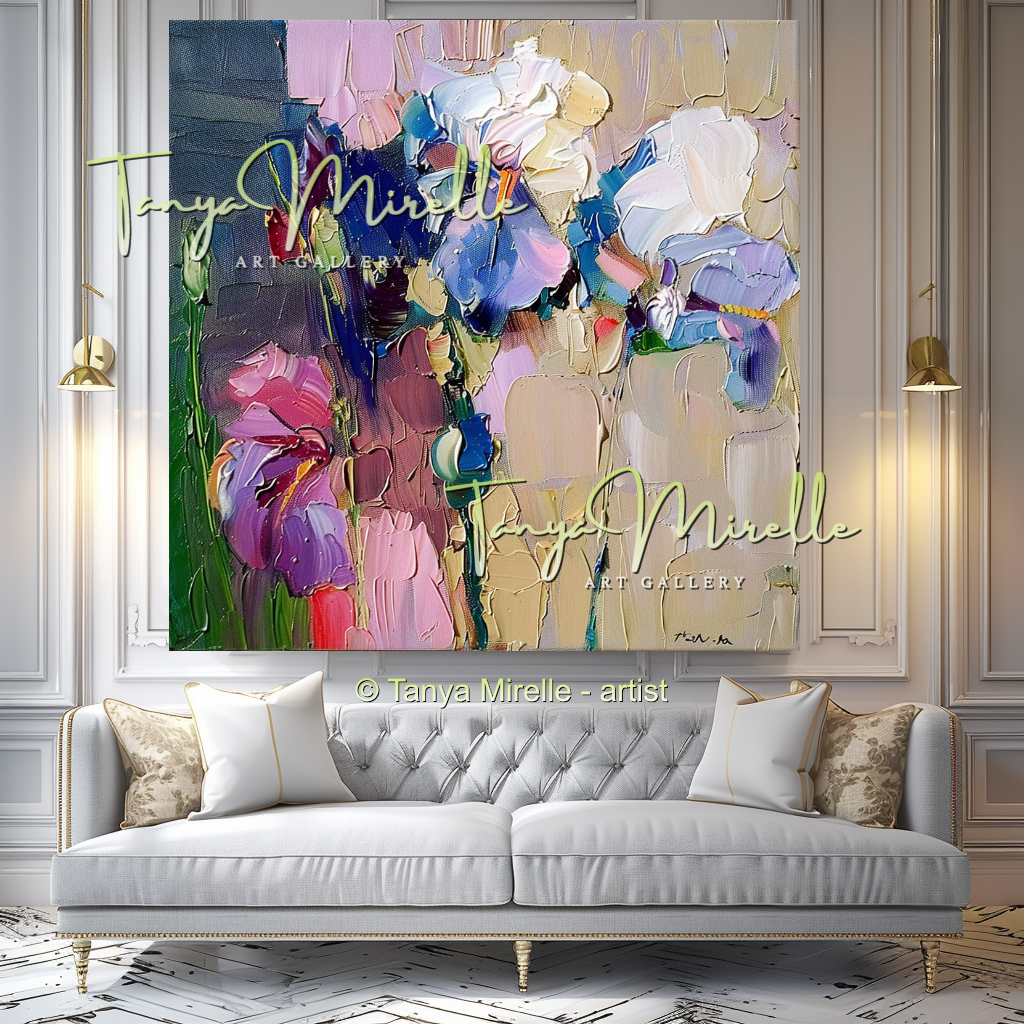 Modern Abstract Iris Oil Painting for Bedroom, Hotel #323