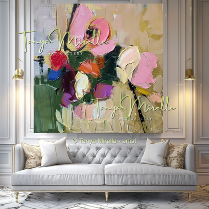 Large Floral Oil Painting on Canvas for Living Room #309