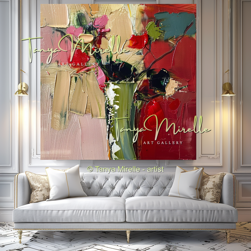 Decorative Red Bouquet Oil Painting for Bedroom or Hotel #330