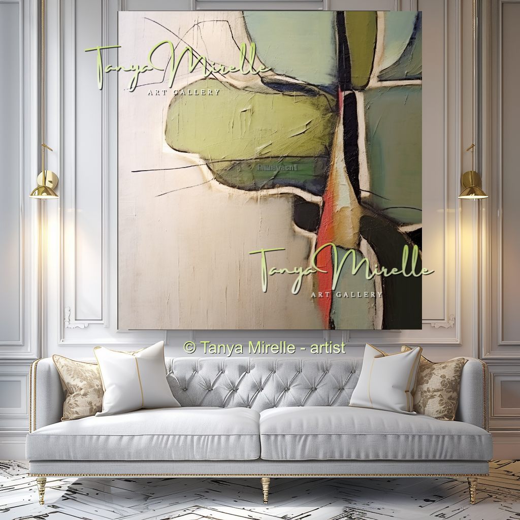 Green Beige Modern Abstract Impasto Painting #142