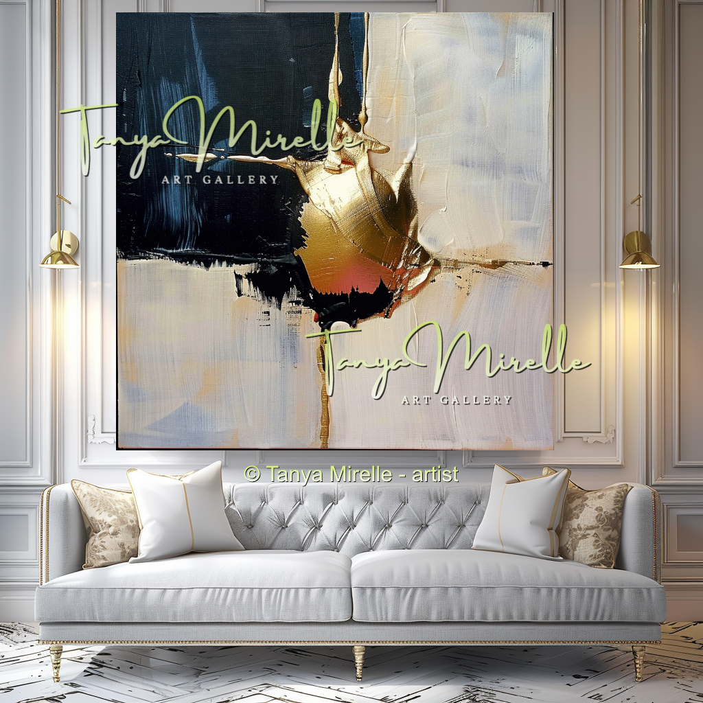 Chic Gold Painting, Modern Textured Impasto Wall Art #342
