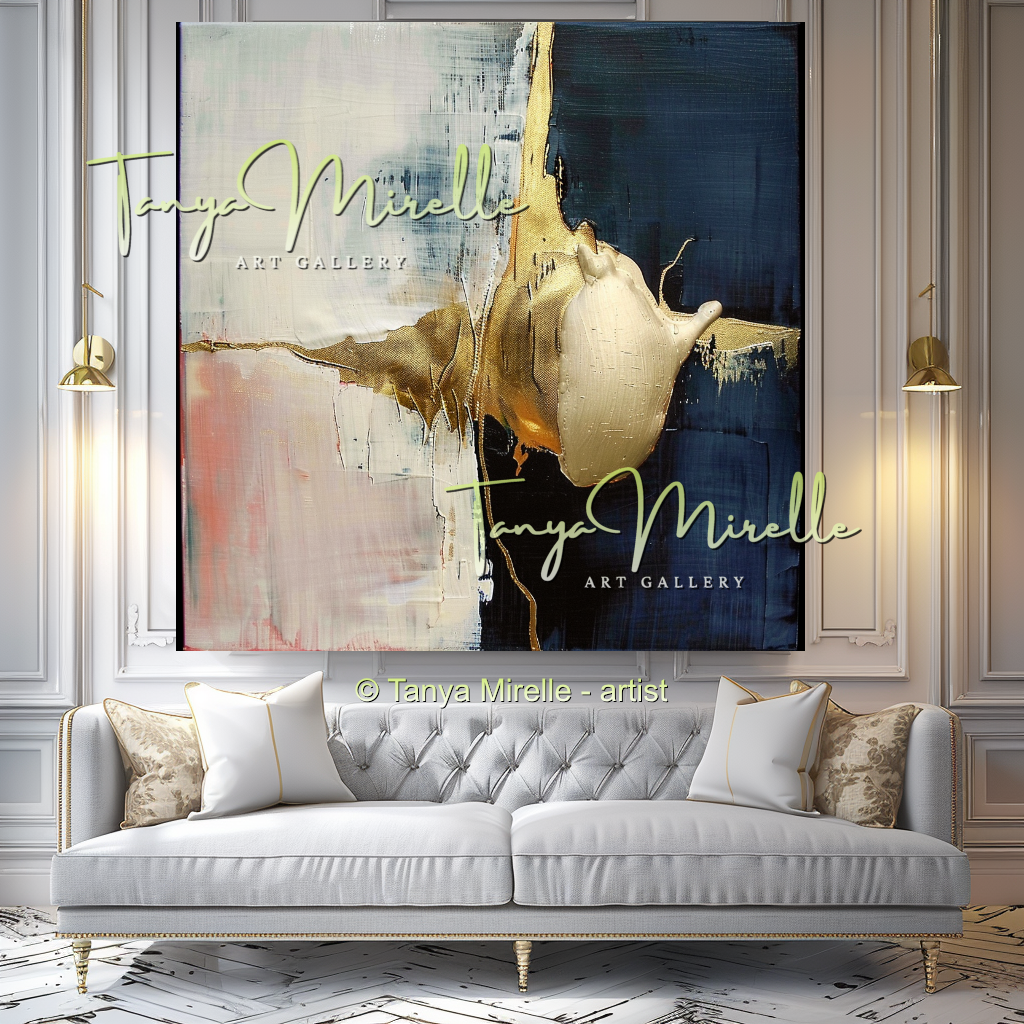 Chic Gold Painting, Modern Textured Impasto Wall Art #342